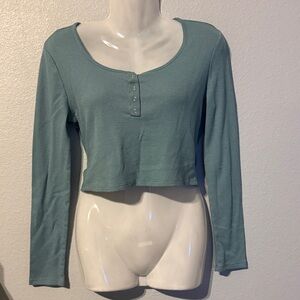 Elegant Teal Long Sleeve Crop Top